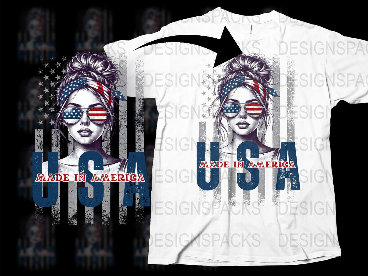 USA Made in America Patriotic T-Shirt, Women's Fashion Tee, 4th of July Independence Day Apparel