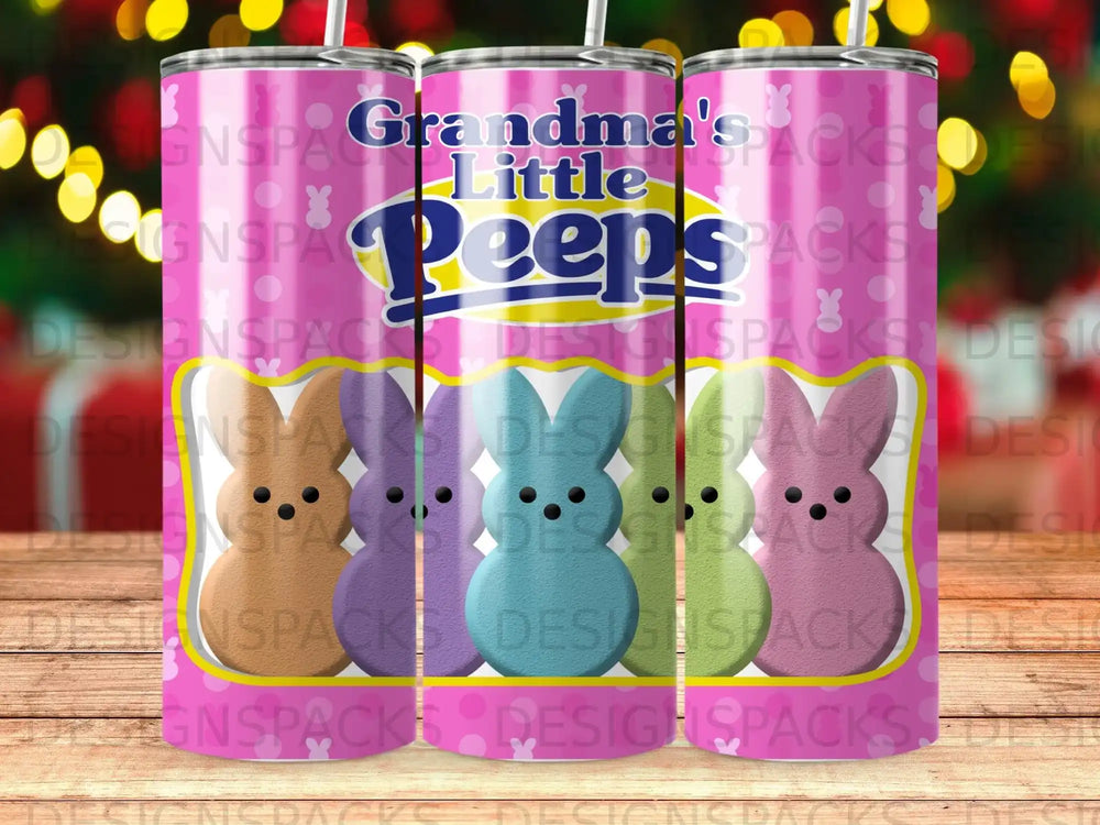 Grandma's Little Peeps tumbler with pastel colored Peeps marshmallows.