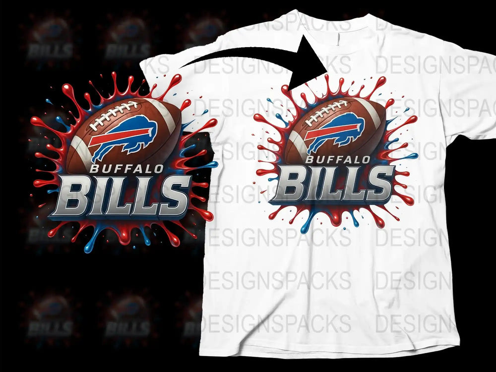 Buffalo Bills T-Shirt, Splattered Paint Design, Football Team Fan Gear, Casual Sports Apparel