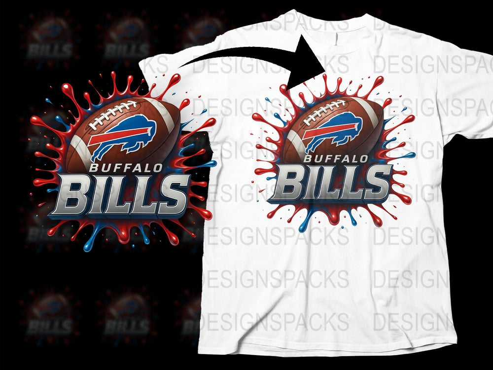 Buffalo Bills T-Shirt, Splattered Paint Design, Football Team Fan Gear, Casual Sports Apparel