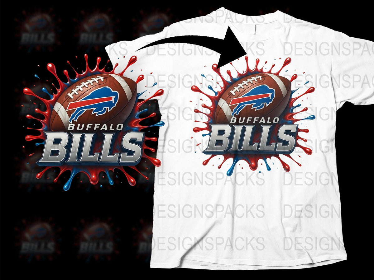 Buffalo Bills T-Shirt, Splattered Paint Design, Football Team Fan Gear, Casual Sports Apparel