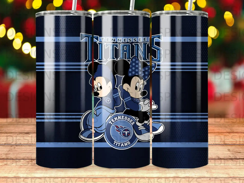 Mickey and Minnie Mouse in Tennessee Titans uniforms.