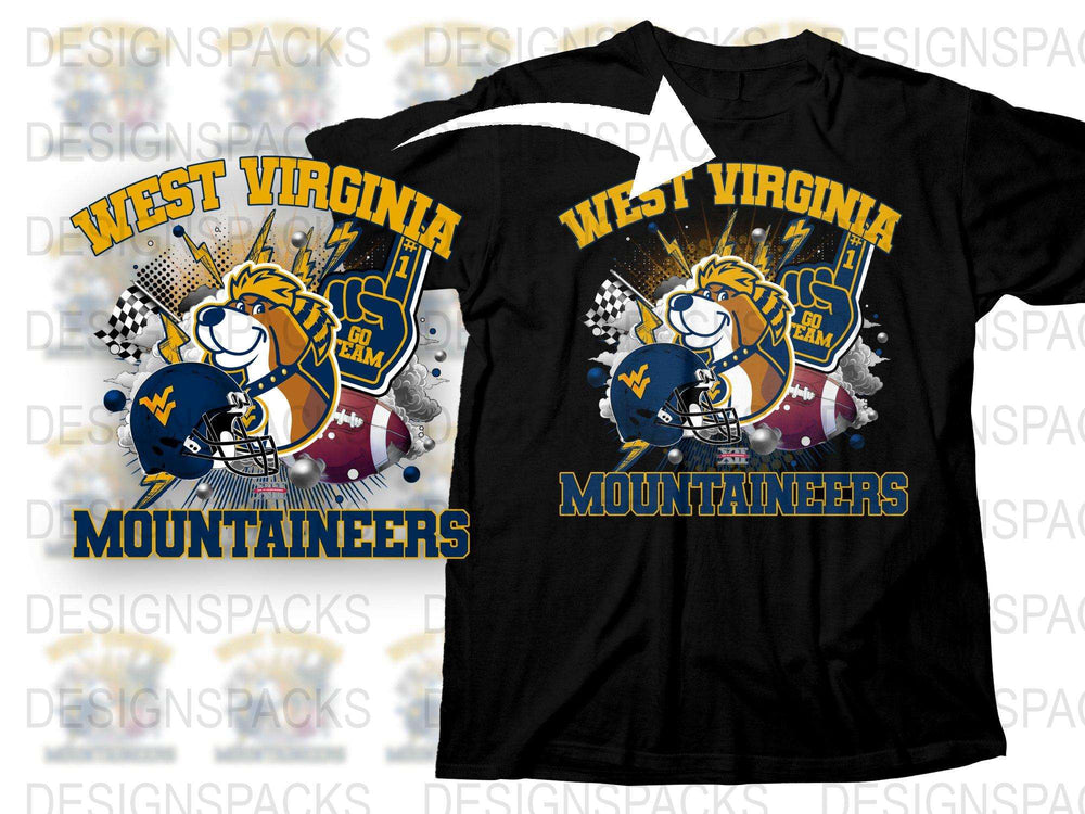 West Virginia Mountaineers T-Shirt, Vintage Sports Team Graphic Tee, College Football Fan Apparel, Black Cotton Shirt