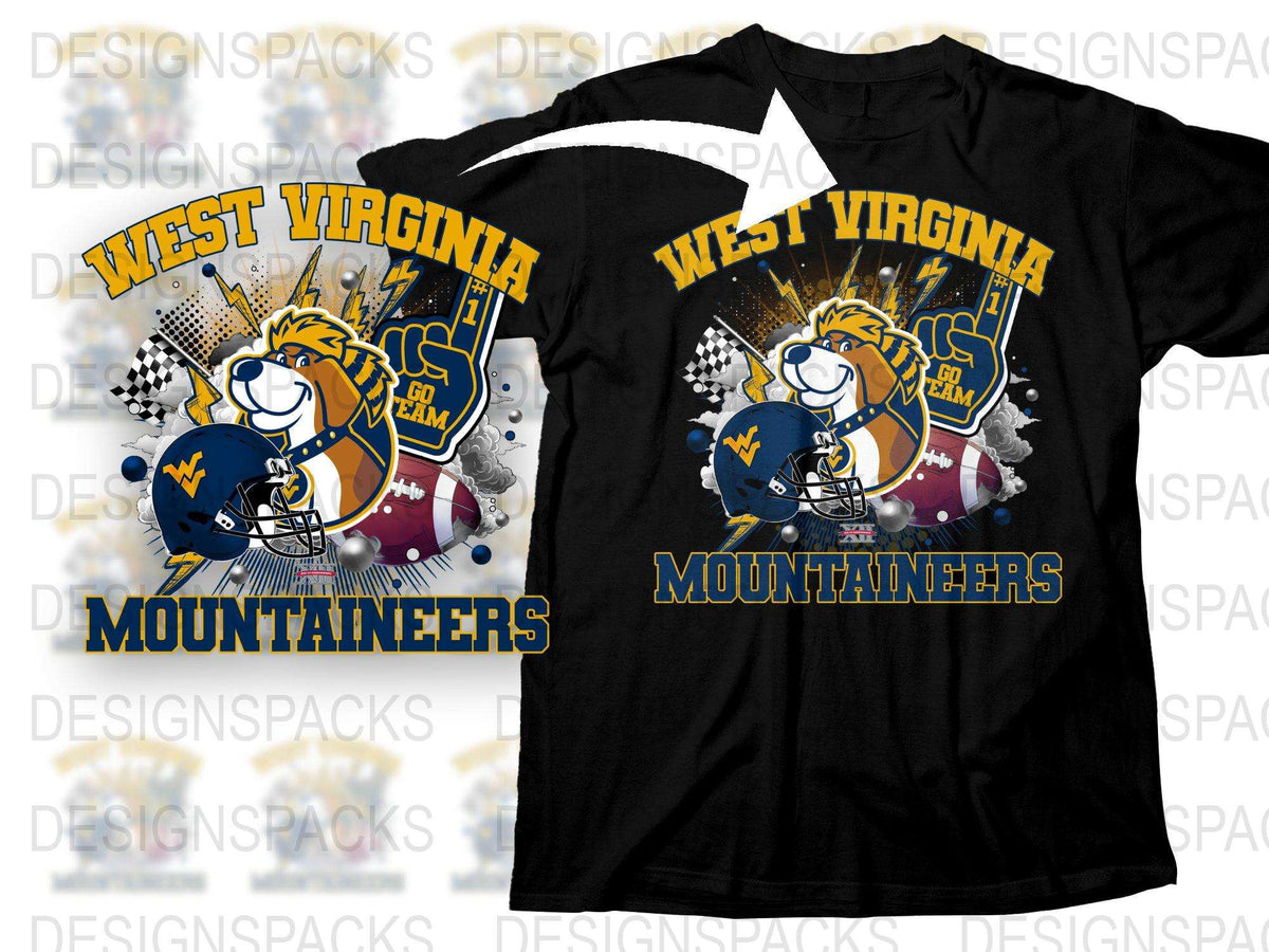 West Virginia Mountaineers T-Shirt, Vintage Sports Team Graphic Tee, College Football Fan Apparel, Black Cotton Shirt