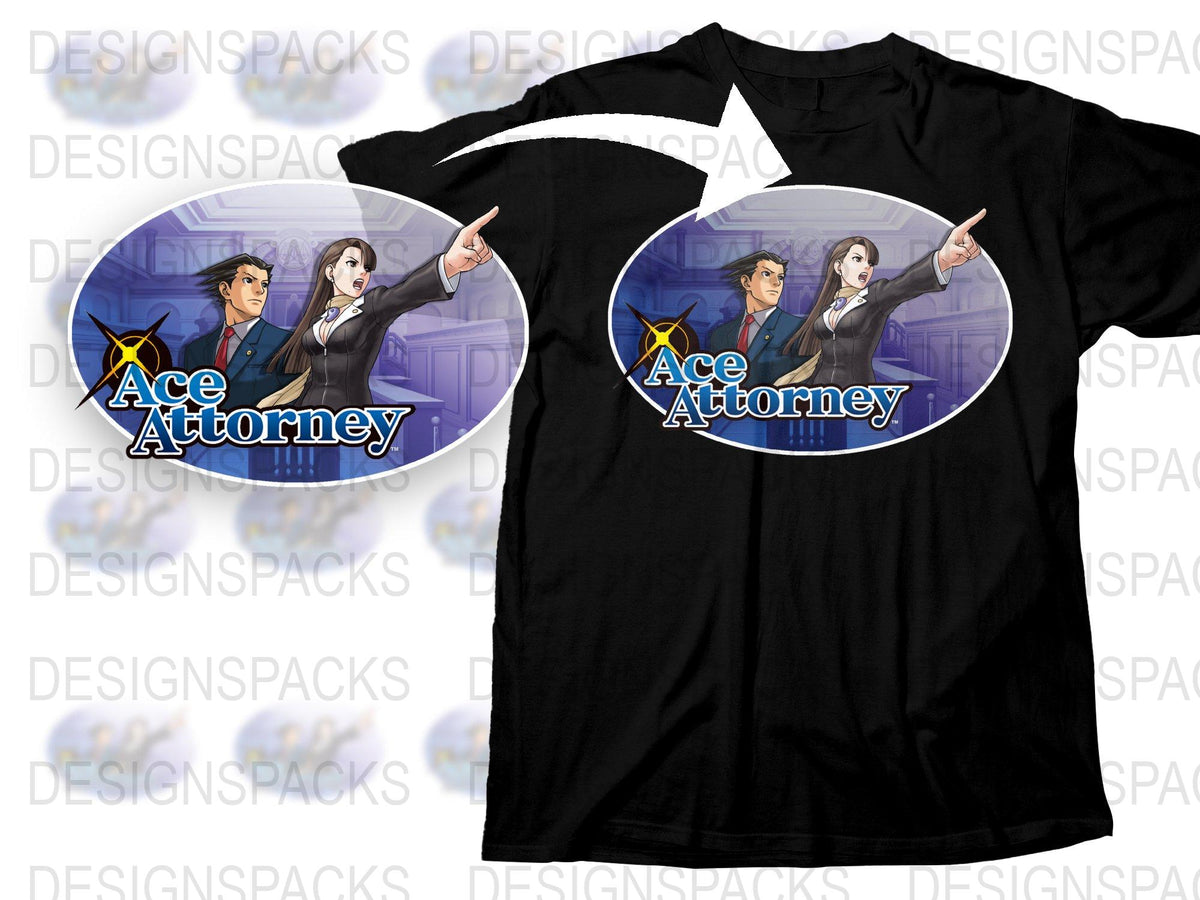 Ace Attorney T-Shirt, Anime Graphic Tee, Phoenix Wright and Miles Edgeworth, Video Game Inspired Apparel, Black Cotton Shirt