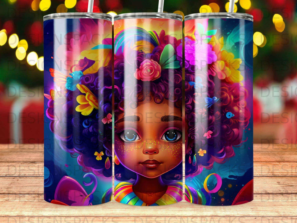 Illustration of a young Black girl with colorful, floral hair.