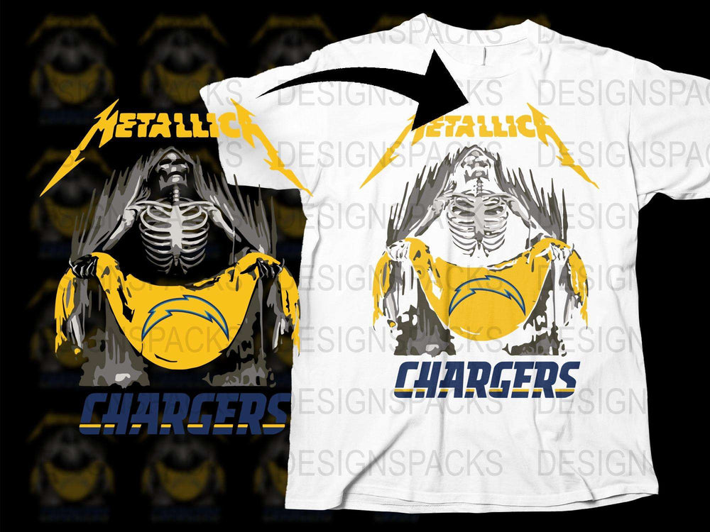 Metallic Skeleton Graphic T-Shirt, Chargers Fan Apparel, Unique Sports Team Support Tee