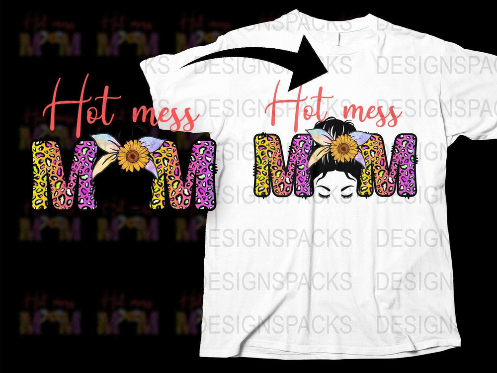 Hot Mess Sunflower Leopard Print Graphic T-Shirt, Women's White Floral Tee, Casual Summer Fashion Top