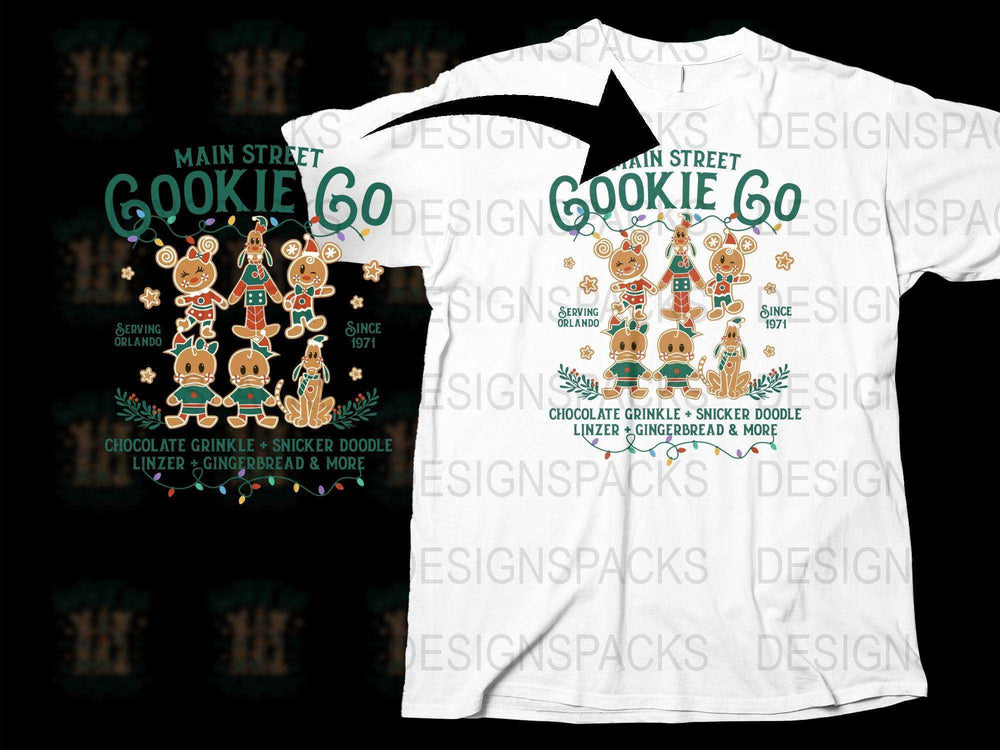 Main Street Cookie Co Christmas T-Shirt, Festive Holiday Graphic Tee, Gingerbread Cookies Design, Unisex White T-shirt
