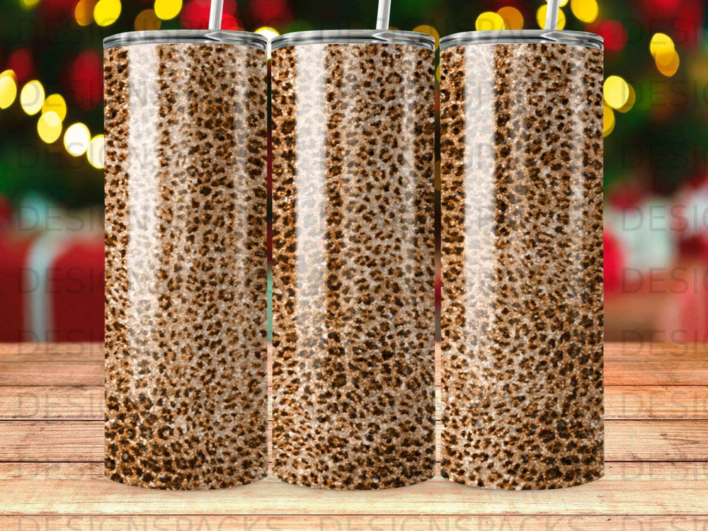Three tumblers with a brown and black leopard print pattern.