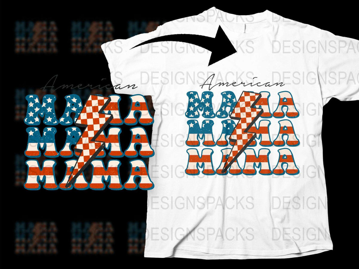 American Red White Blue USA Mama T-Shirt, Patriotic Mom Graphic Tee, Mother's Day Gift
