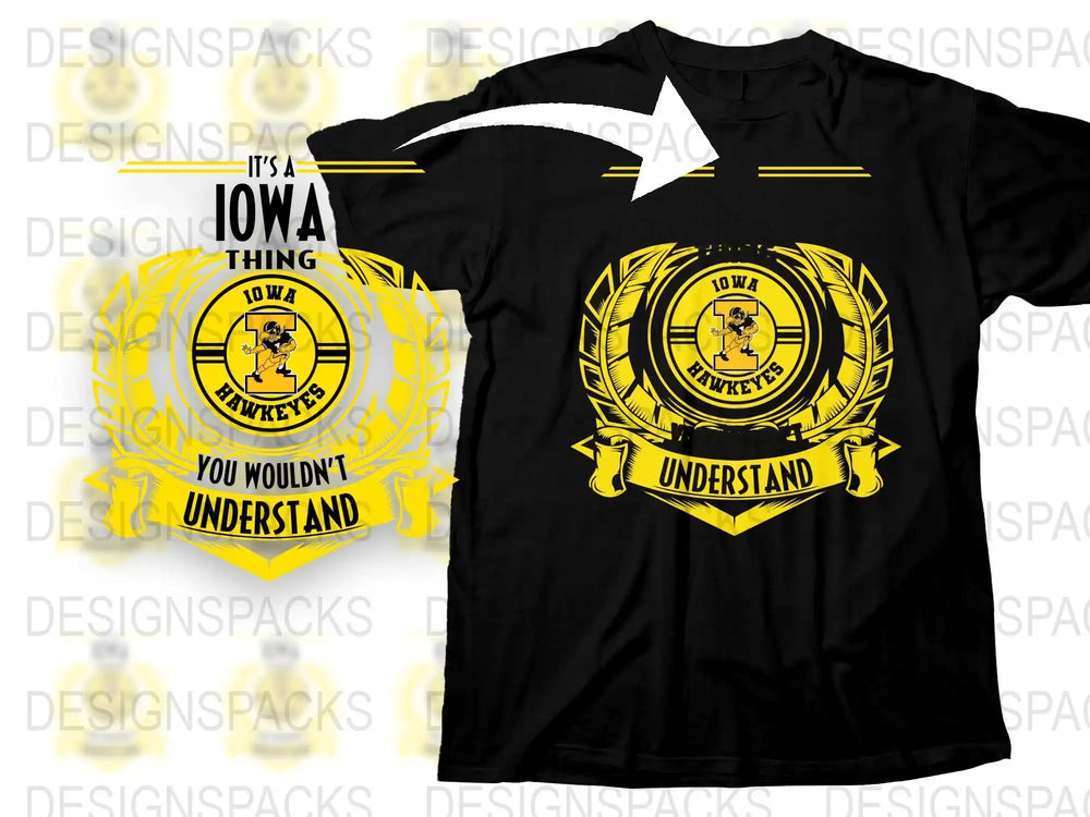 Iowa Hawkeyes T-Shirt, Black and Gold Graphic Tee, Sports Fan Apparel, Collegiate Style Shirt