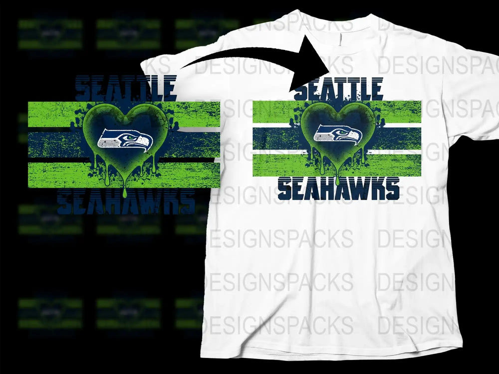 Seattle Seahawks T-Shirt Distressed Print White Tee Sports Fan Apparel NFL Team