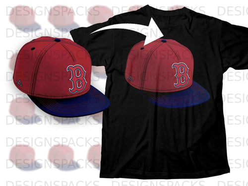 Red Cap with Blue Brim Design T-Shirt