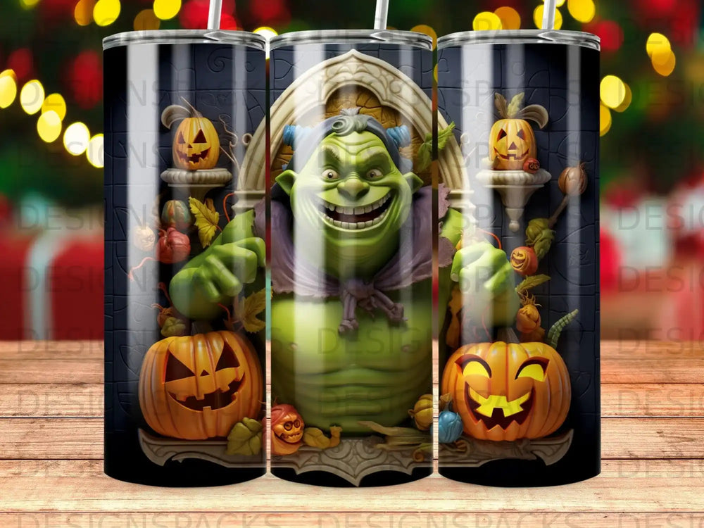 Green ogre character with pumpkins, Halloween theme design.