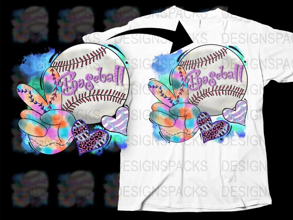 Colorful Baseball Glove Tie-Dye T-Shirt, Youth Watercolor Sports Tee, Unique Kids' Baseball Graphic Shirt, Casual Wear
