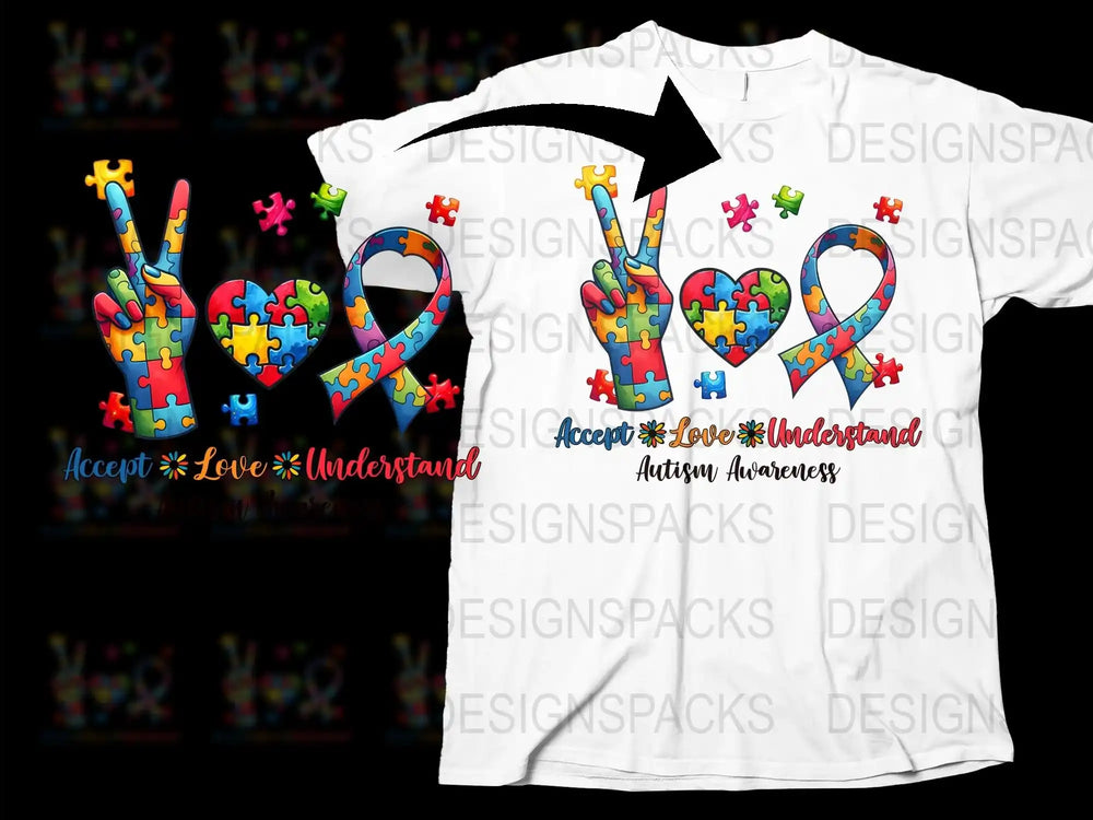 Autism Awareness T-Shirt with Colorful Puzzle Pieces, Love and Acceptance Design, Unisex Tee