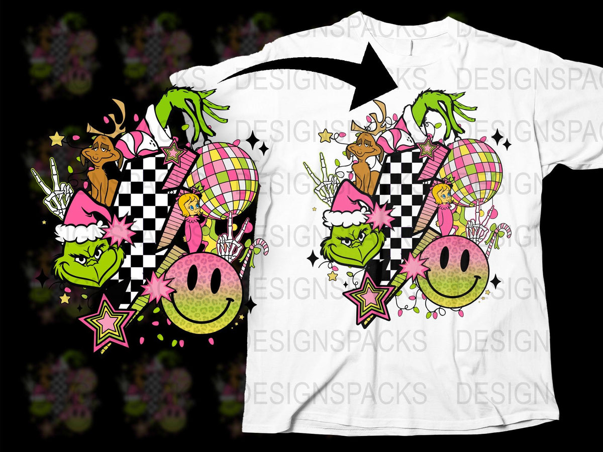 Funky Cartoon Characters T-Shirt, Checkerboard Pattern, Street Style Fashion, Vibrant Colors, Trendy Urban Tee