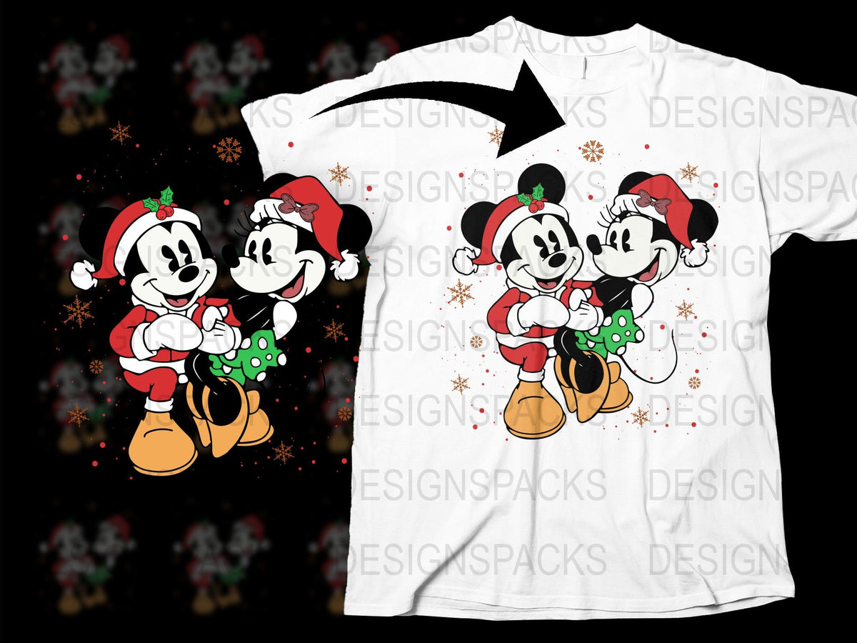 Disney Mickey and Minnie Christmas T-Shirt, Holiday Graphic Tee, Unisex Adult and Kids Sizes