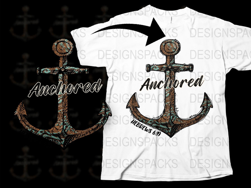 Anchored Hebrews 6:19 Nautical Anchor Design T-Shirt, Christian Faith Graphic Tee, Unisex Boat Lover Gift