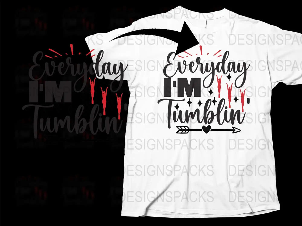 Everyday I'm Tumblin' Cheerleading T-Shirt, Gymnastics Practice Tee, Blood Splatter Design, White Unisex Shirt for Athletes