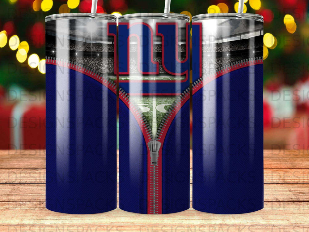 New York Giants stadium zipper tumbler with team logo.