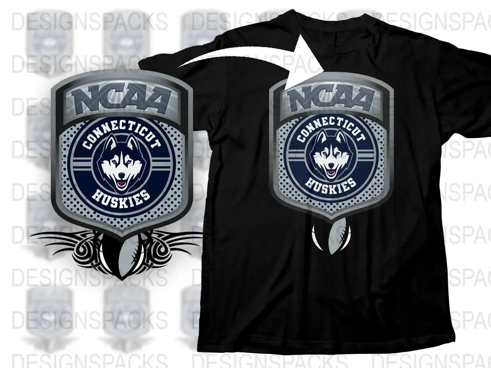NCAA Connecticut Huskies T-Shirt, College Sports Team Apparel, Black Crew Neck Tee, Unisex Graphic Shirt