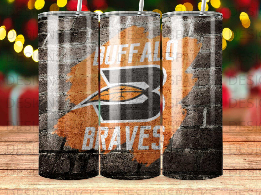 Buffalo Braves logo on a brick patterned tumbler.