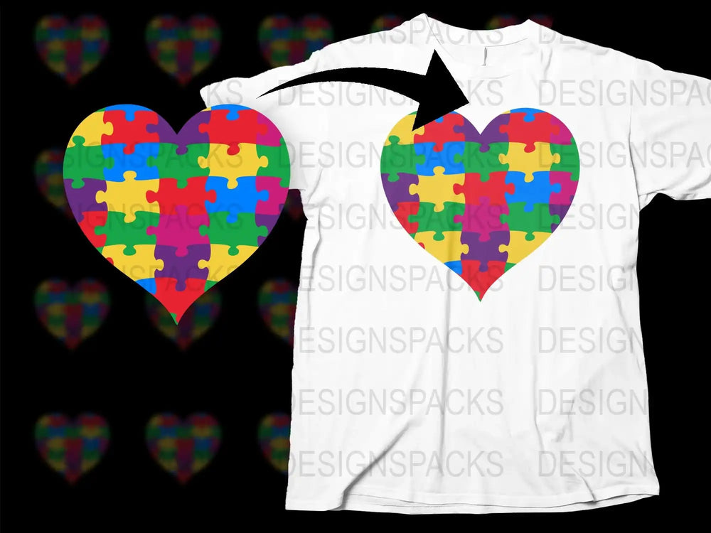 Colorful Puzzle Heart T-Shirt, Autism Awareness Tee, Unisex Jigsaw Pattern Shirt, Vibrant Love Graphic Top
