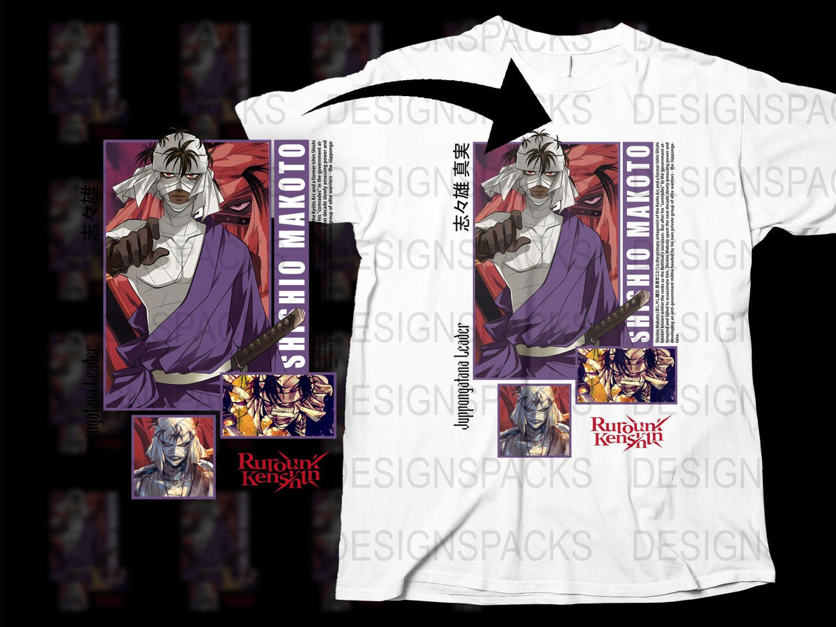 Rurouni Kenshin Anime T-Shirt, Shishio Makoto Graphic Tee, Manga Fan Unisex Cotton Shirt, Vibrant Character Design Top