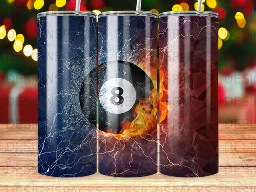 Eight Ball Fire Water Lightning Tumbler Digital Wrap Design