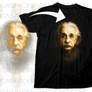 Black t-shirt with a portrait of Albert Einstein and a white arrow graphic.