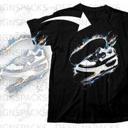 Black t-shirt with a graphic design featuring a Puma shoe surrounded by blue and yellow energy effects.