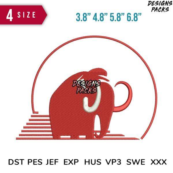 Red elephant embroidery design with arch & steps, 4 sizes, PES DST JEF formats for instant download