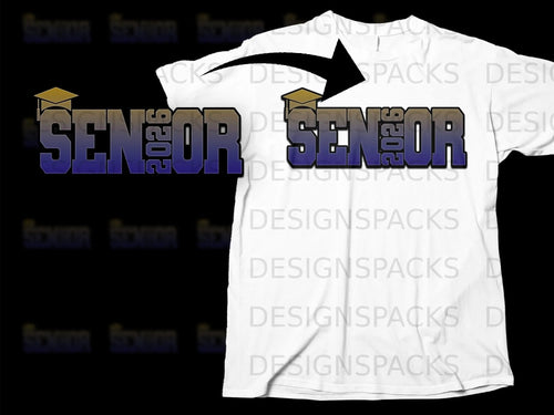 Senior 2026 graphic design with graduation cap on white t-shirt mockup.