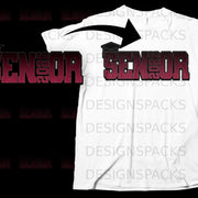White t-shirt with "SENIOR 2026" graphic and graduation cap.