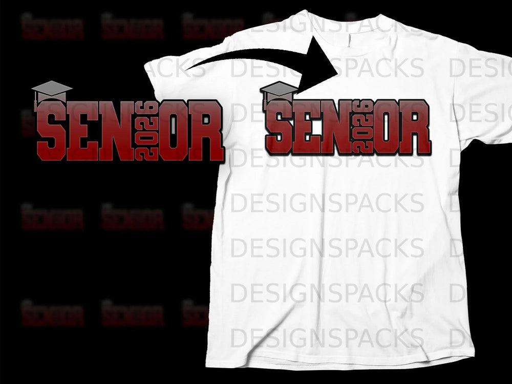 Senior 2026 graphic on a white t-shirt with a black arrow overlay.