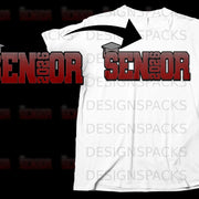 Senior 2026 graphic on a white t-shirt with a black arrow overlay.