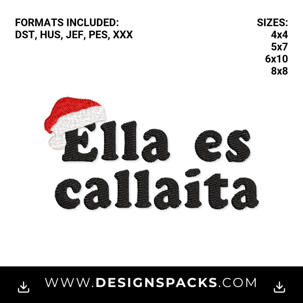 Ella Es Callaita Christmas Santa Hat Embroidery Design - Instant digital download pattern at Designspacks.com