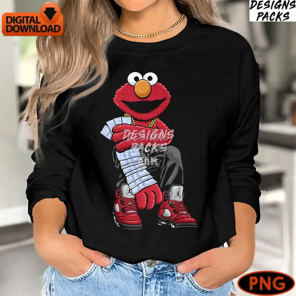 Elmo Cartoon Character With Cashneakers Digital Download Street Style Illustration Hip Hop Png