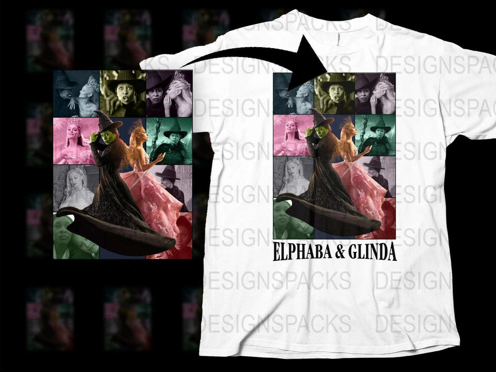 Elphaba and Glinda Wicked Musical Inspired Graphic T-Shirt, Broadway Show Fan Merch, Colorful Witch Design Tee