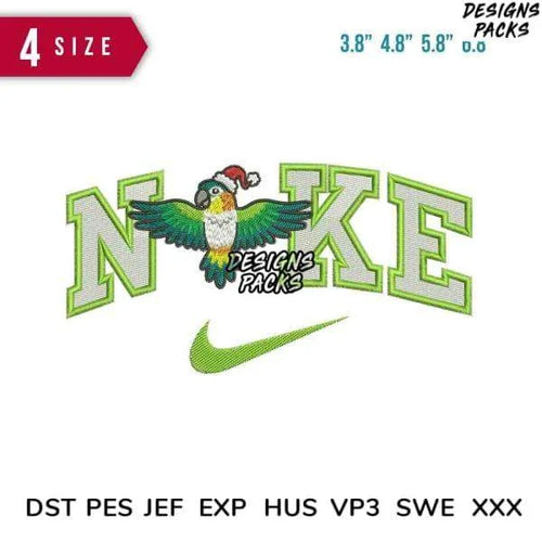 Swoosh Love Bird parrot christmas Embroidery Design 3.8