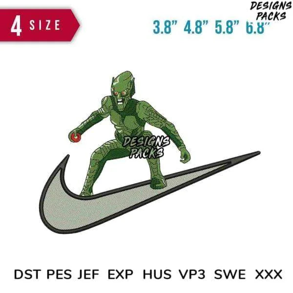 Swoosh Goblin Embroidery Design 3.8" 4.8" 5.8" 6.8"