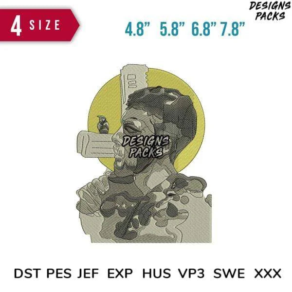 Soldier Scribble Embroidery Design 4.8" 5.8" 6.8" 7.8"