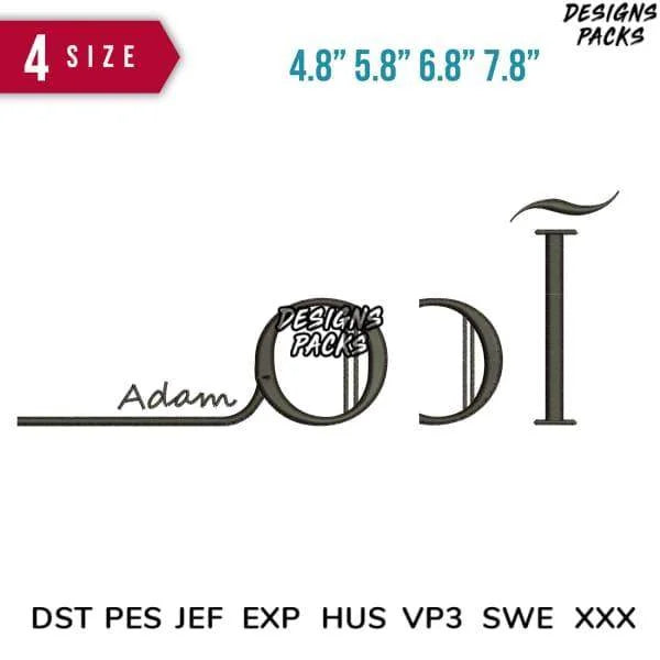 Adam Typo Embroidery Design 4.8" 5.8" 6.8" 7.8"