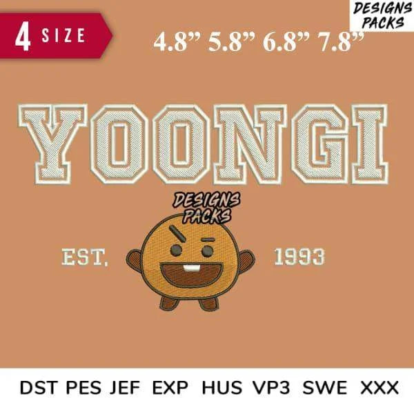 Yoongi Embroidery Design 4.8" 5.8" 6.8" 7.8"