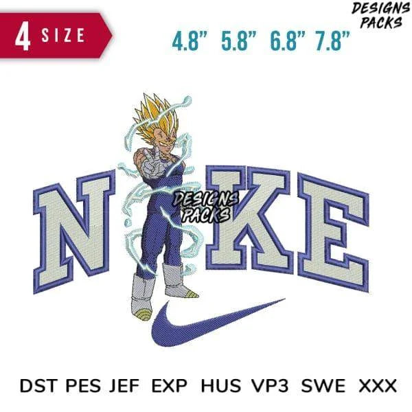 Swoosh Vegeta Lighting Embroidery Design 4.8" 5.8" 6.8" 7.8"
