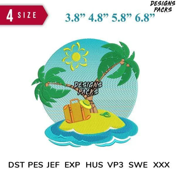 Beach Holiday Embroidery Design 3,8", 4.8", 5.8", 6.8"
