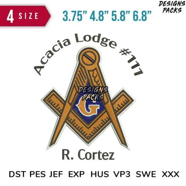 Acacia Lodge Rc Embroidery Design 3.75" 4.8" 5.8" 6.8"