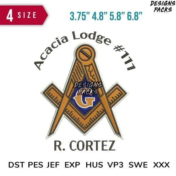 Acacia Lodge Embroidery Design 3.75" 4.8" 5.8" 8.8"